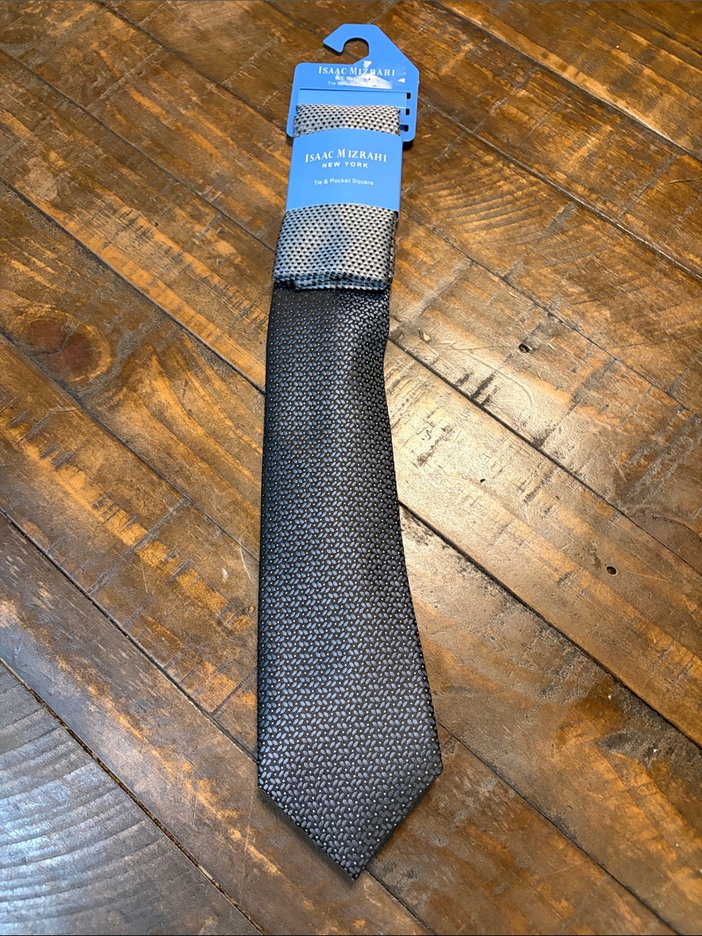 Isaac Mizrahi Black Textured Woven Tie with Silver Accent